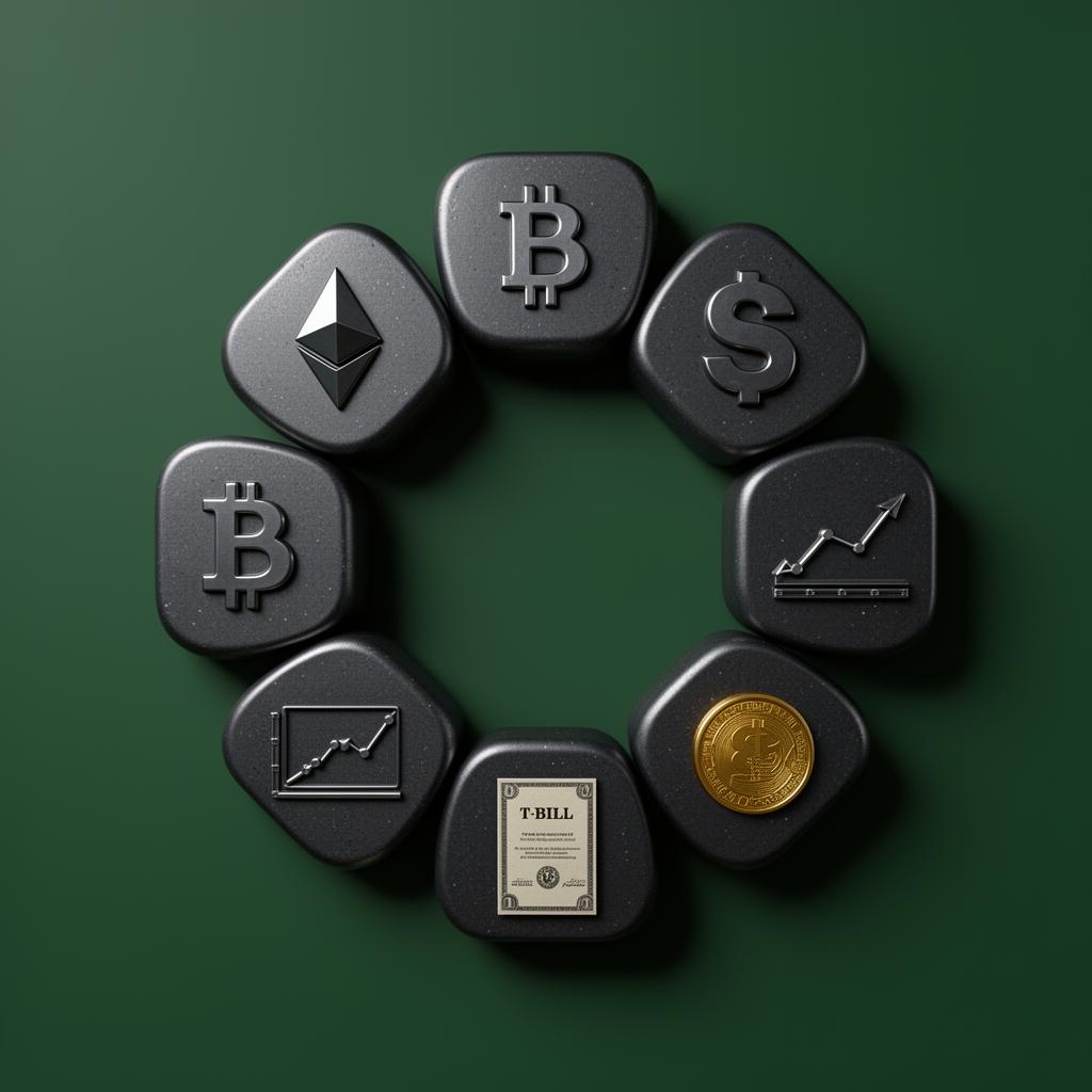 Embossed digital asset icon cluster